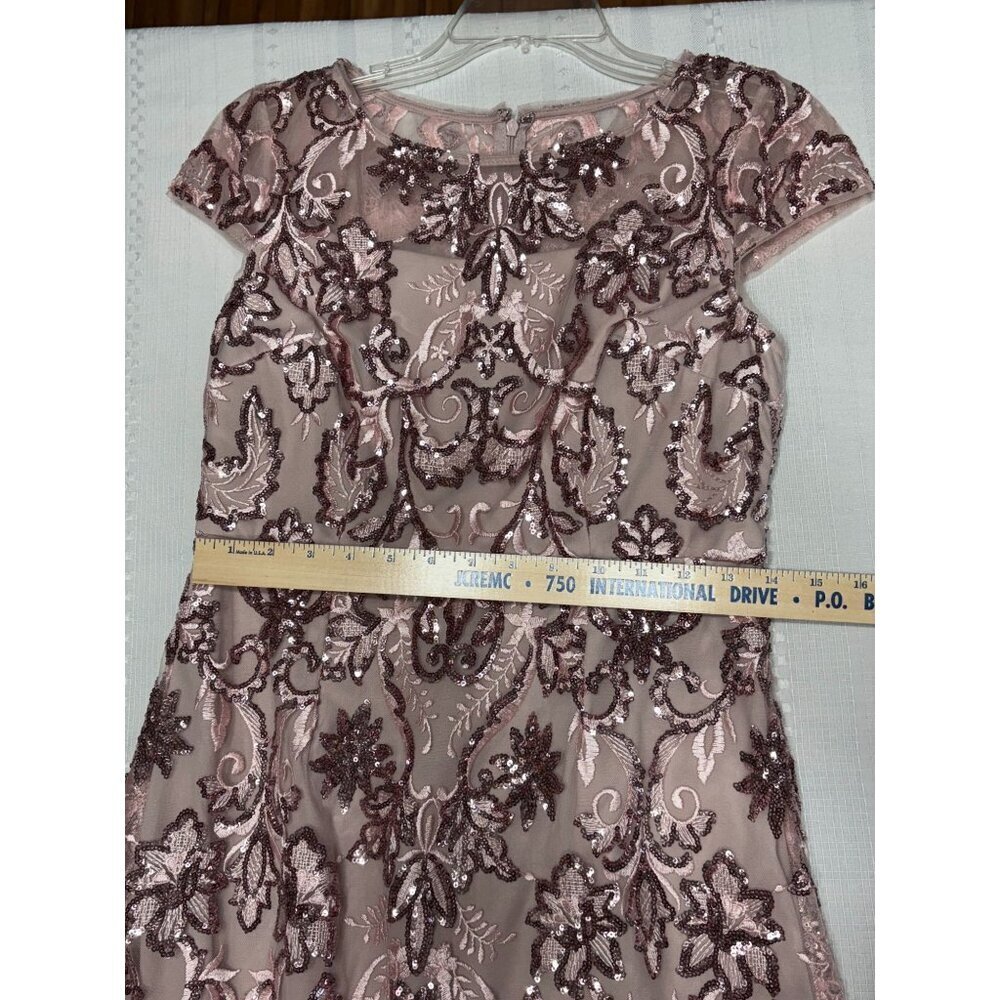 Alex Evenings Size 4 Petite Sequined Embroidered Mauve Maxi Dress Cap Sleeves - Picture 7 of 12